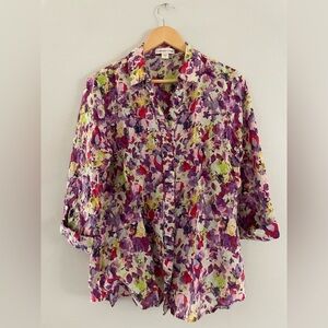 Coldwater Creek Multicolor Floral Button Down Shirt